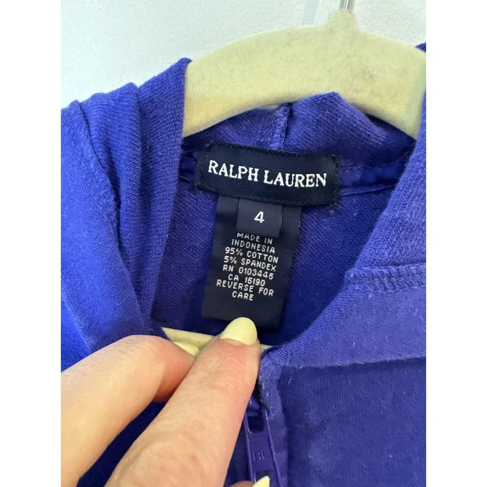 Ralph Lauren‎ Hoodie Kids 4 Blue Full Zip Logo Knit Cotton Spandex Pockets